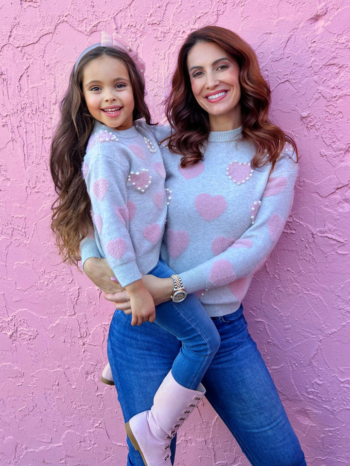 Mia Belle Mommy & Me Pearled Hearts Sweater | Valentine's Day Tops