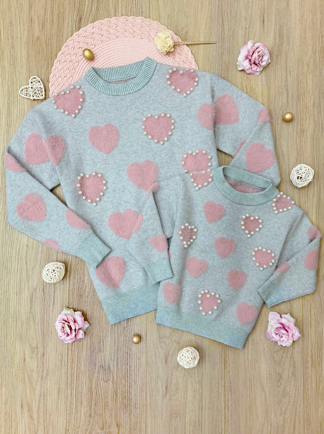 Mia Belle Mommy & Me Pearled Hearts Sweater | Valentine's Day Tops