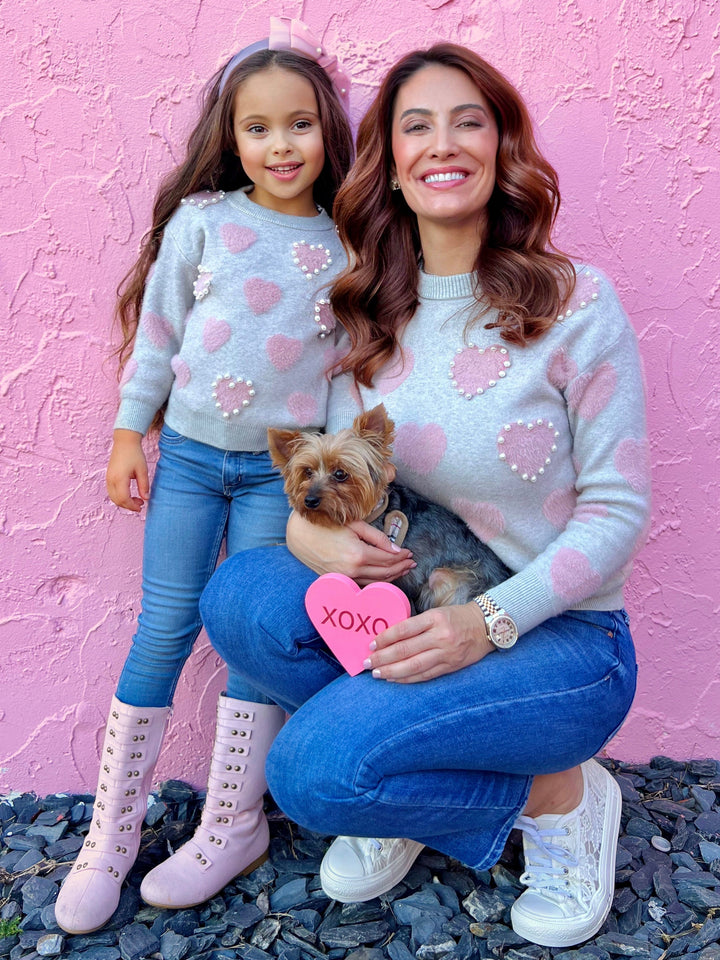 Mia Belle Mommy & Me Pearled Hearts Sweater | Valentine's Day Tops