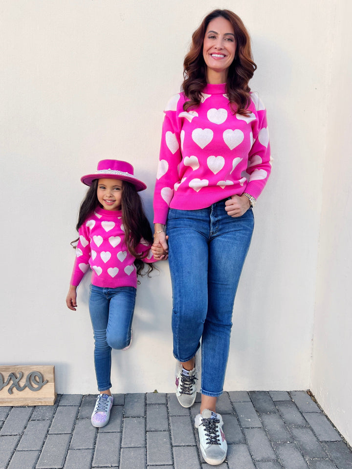 Mia Belle Mommy & Me Hot Pink Heart Sweater | Valentine's Day Tops