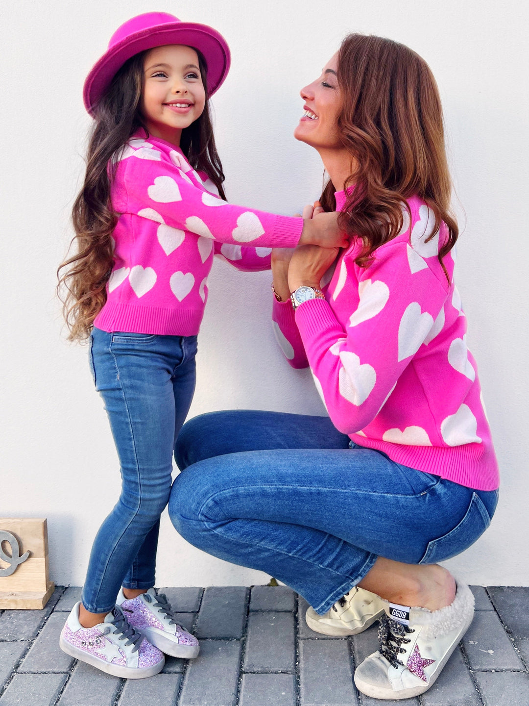 Mia Belle Mommy & Me Hot Pink Heart Sweater | Valentine's Day Tops