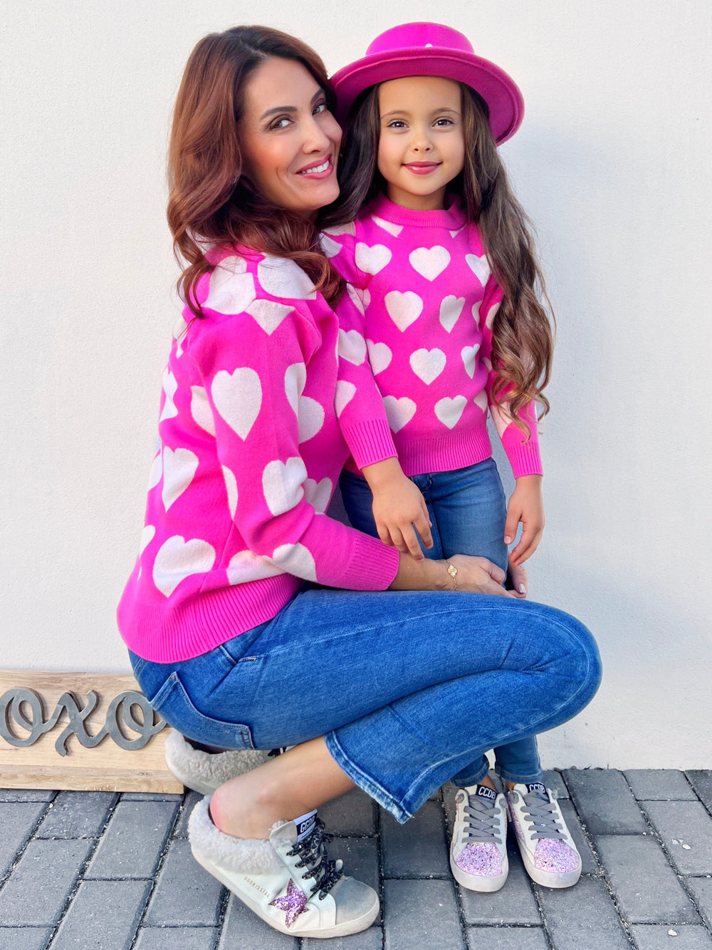 Mia Belle Mommy & Me Hot Pink Heart Sweater | Valentine's Day Tops