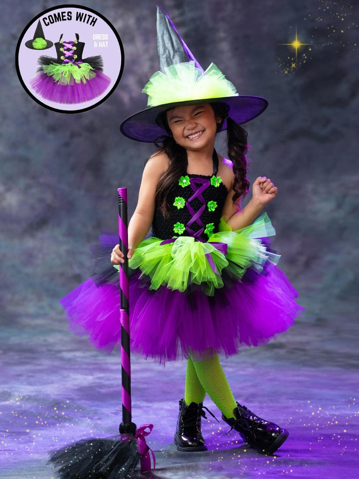 Girls Halloween Costumes | Witch Tutu Dress & Hat | Mia Belle Girls