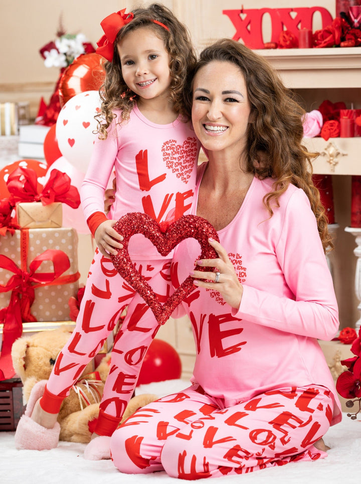 Mommy & Me Valentine's Day Outfits | Matching Love Print Pajama Set