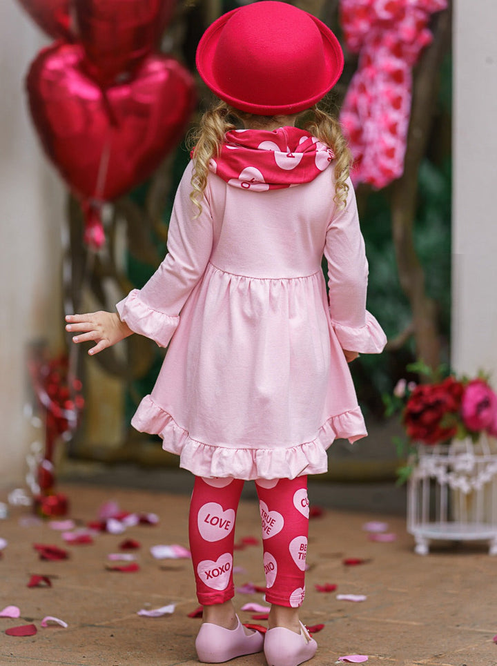 Kids Valentine's Clothes | Hi-Lo Ruffled Tunic, Scarf & Legging Set