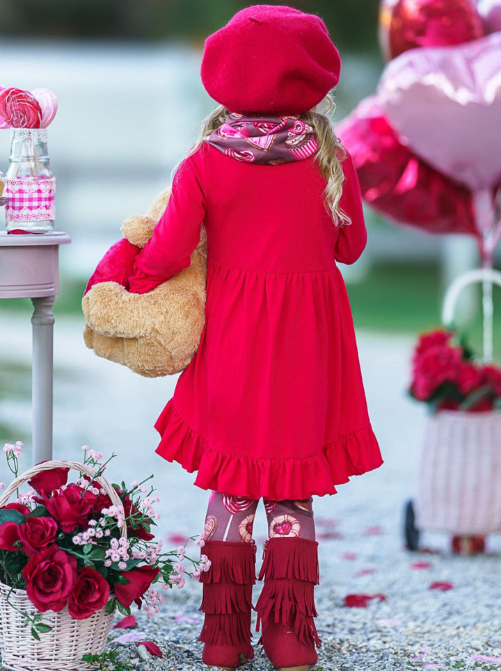  Kids Valentine's Clothes | Hi-Lo Ruffled Tunic, Scarf & Legging Set