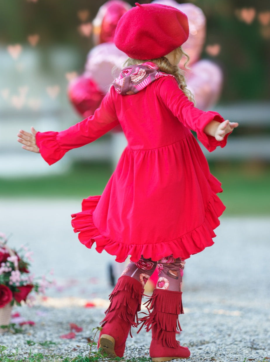  Kids Valentine's Clothes | Hi-Lo Ruffled Tunic, Scarf & Legging Set