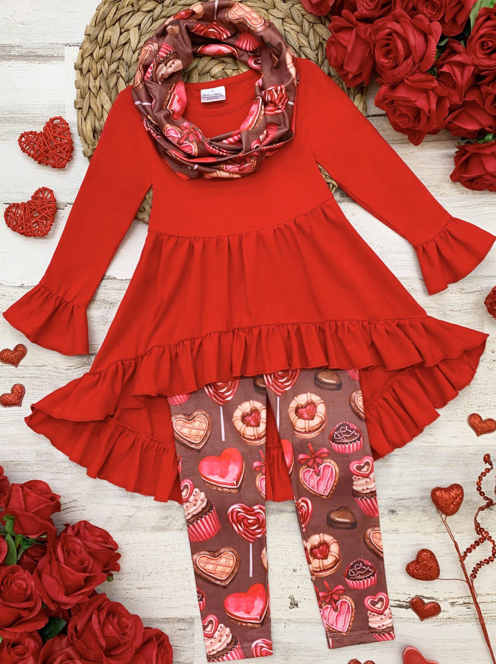  Kids Valentine's Clothes | Hi-Lo Ruffled Tunic, Scarf & Legging Set