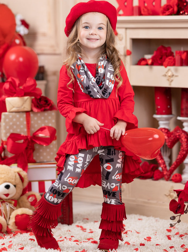 Kids Valentine's Clothes | Girls Love Hi-Lo Tunic Scarf & Legging Set