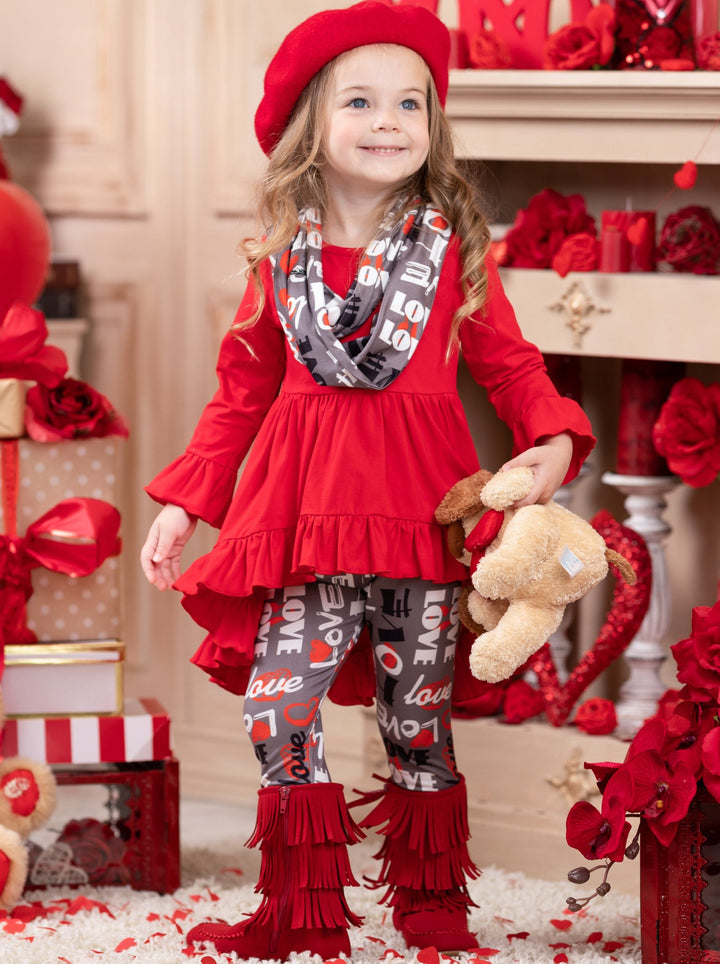 Kids Valentine's Clothes | Girls Love Hi-Lo Tunic Scarf & Legging Set