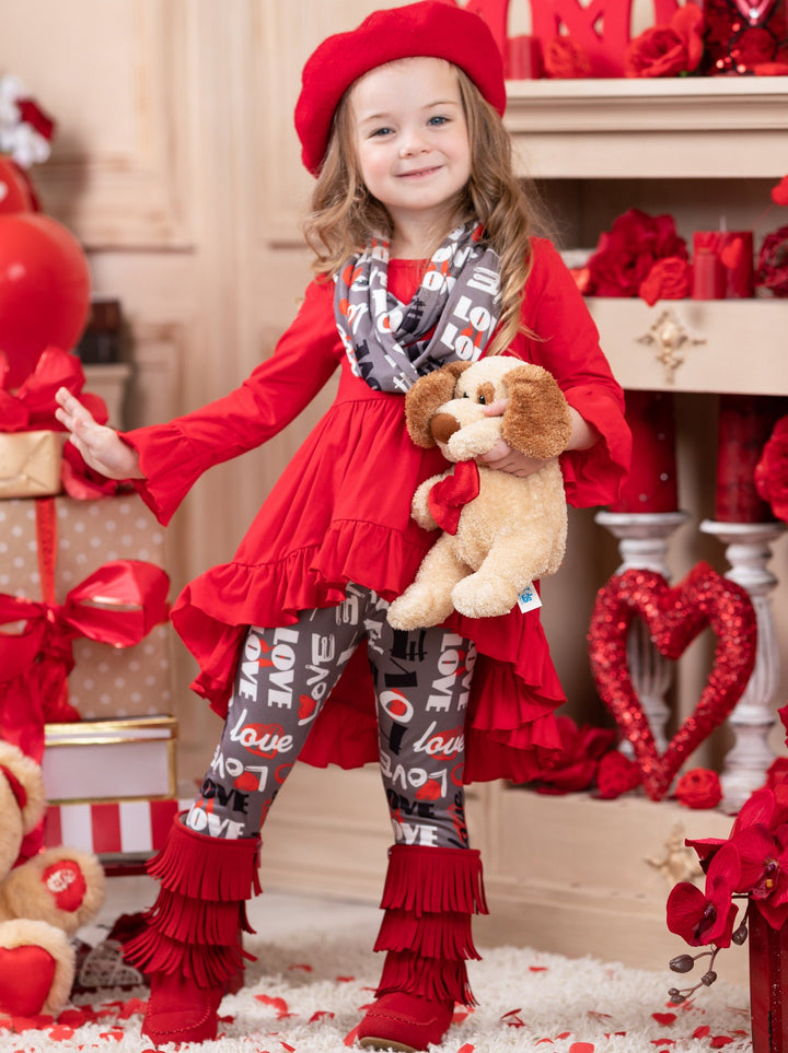 Kids Valentine's Clothes | Girls Love Hi-Lo Tunic Scarf & Legging Set