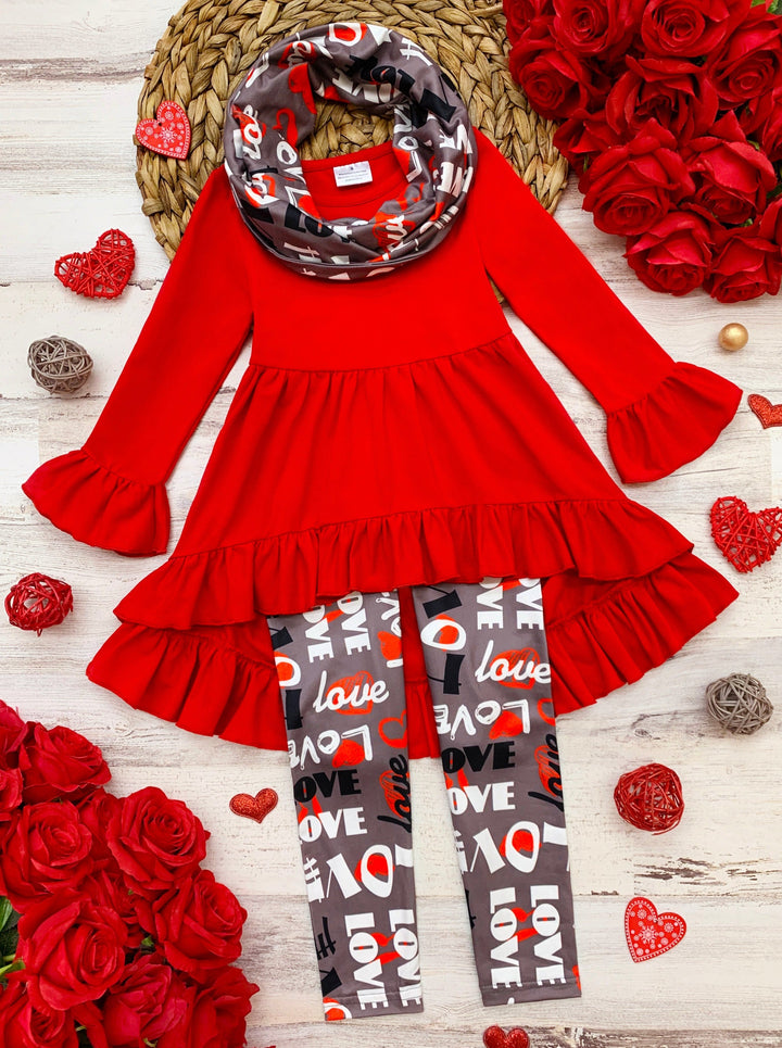 Kids Valentine's Clothes | Girls Love Hi-Lo Tunic Scarf & Legging Set