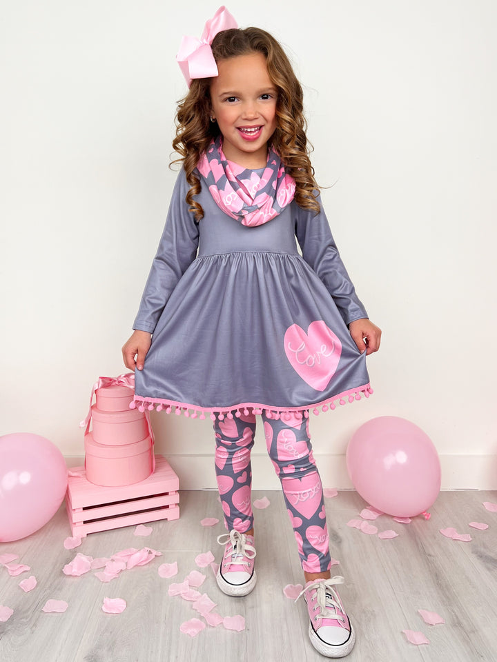 Toddler Valentine's Day Outfit | Heart Tunic, Scarf & Legging Set