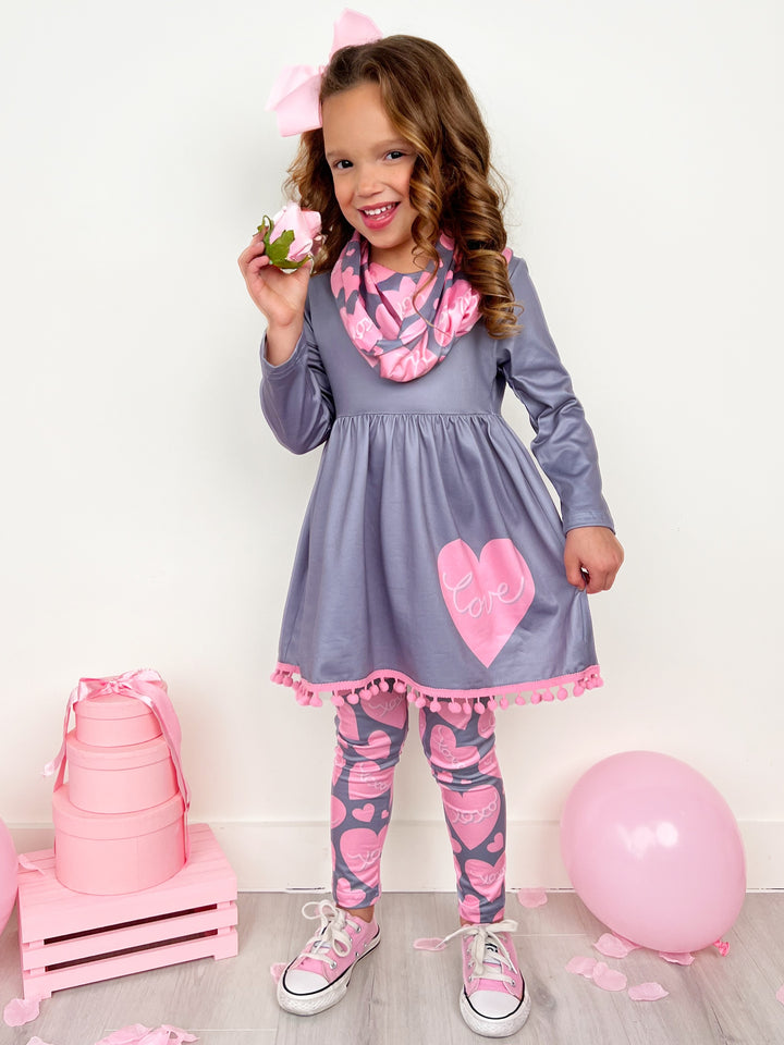 Toddler Valentine's Day Outfit | Heart Tunic, Scarf & Legging Set