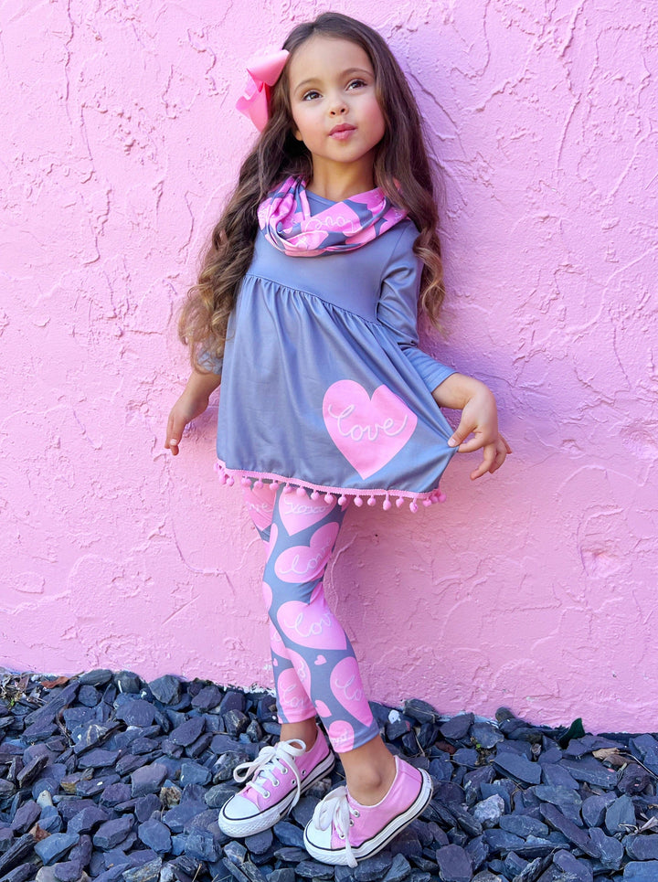 Toddler Valentine's Day Outfit | Heart Tunic, Scarf & Legging Set