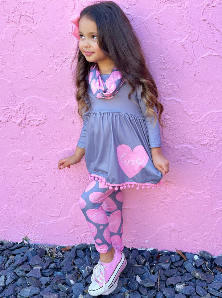 Toddler Valentine's Day Outfit | Heart Tunic, Scarf & Legging Set