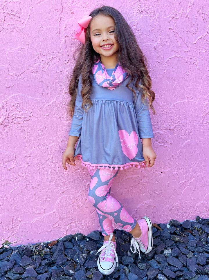 Toddler Valentine's Day Outfit | Heart Tunic, Scarf & Legging Set