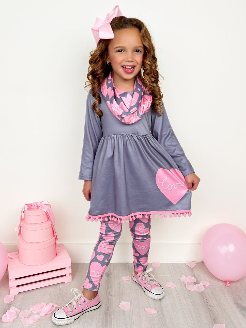 Toddler Valentine's Day Outfit | Heart Tunic, Scarf & Legging Set