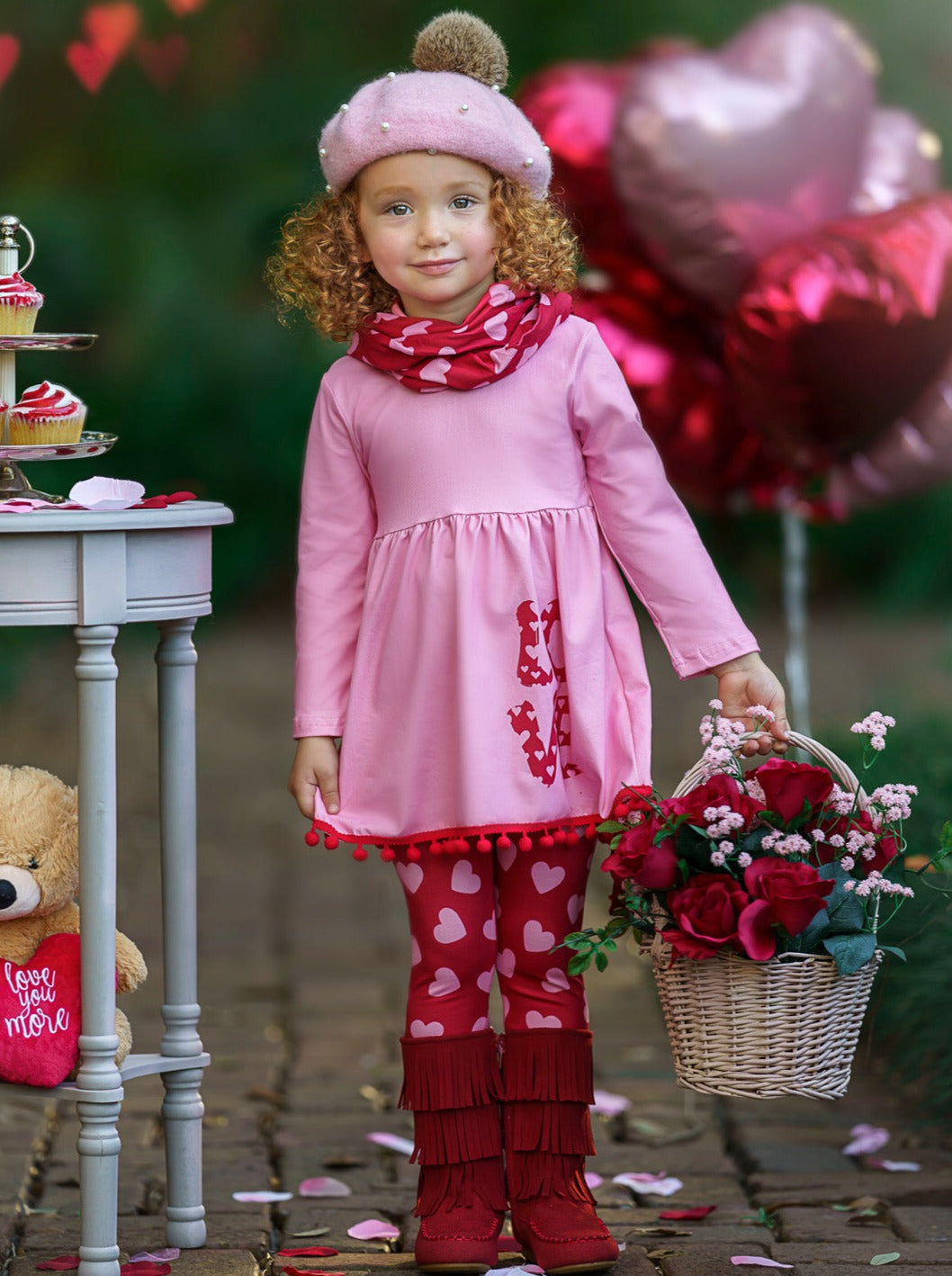 Kids Valentine's Clothes | Girls Love Heart Tunic, Scarf & Legging Set