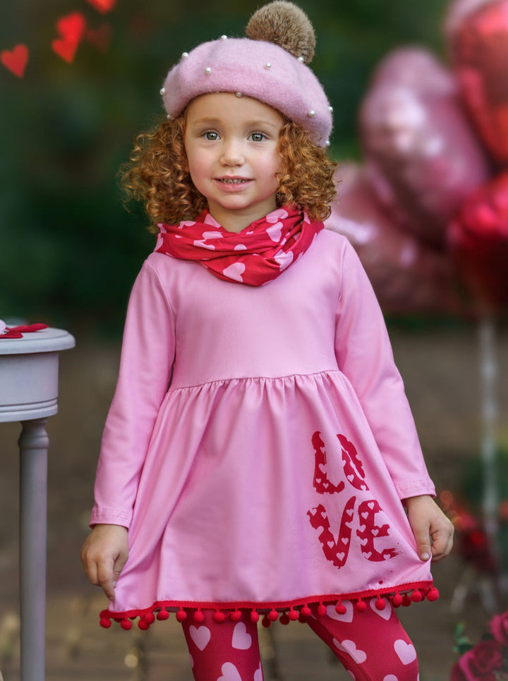 Kids Valentine's Clothes | Girls Love Heart Tunic, Scarf & Legging Set