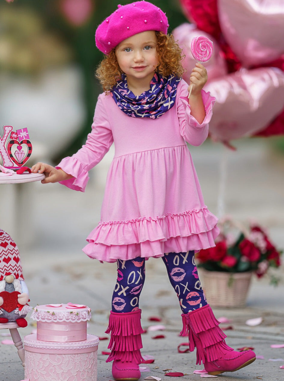 Kids Valentine's Clothes | Girls XOXO Tunic, Scarf & Legging Set