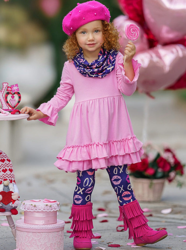 Kids Valentine's Clothes | Girls XOXO Tunic, Scarf & Legging Set