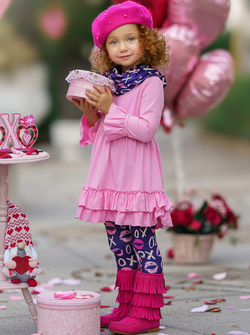 Kids Valentine's Clothes | Girls XOXO Tunic, Scarf & Legging Set