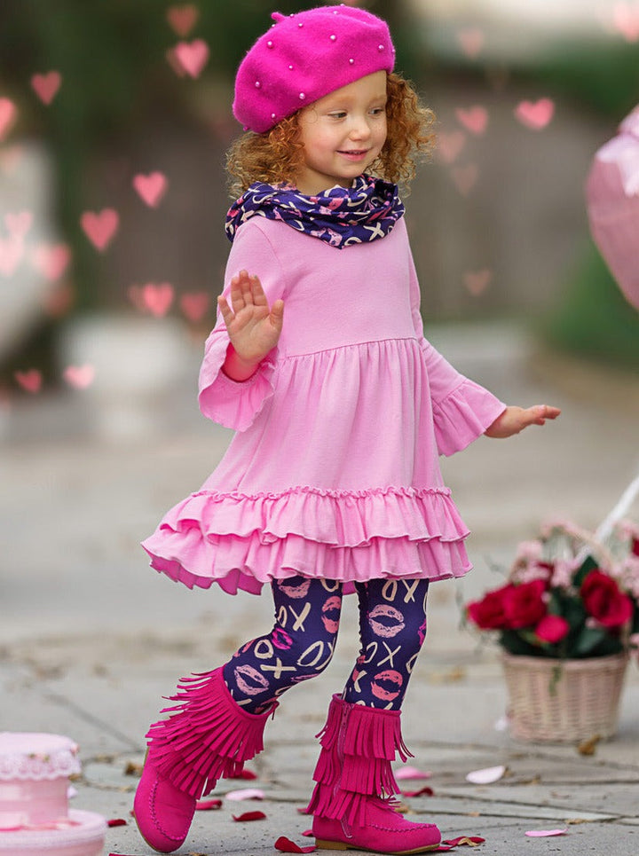 Kids Valentine's Clothes | Girls XOXO Tunic, Scarf & Legging Set