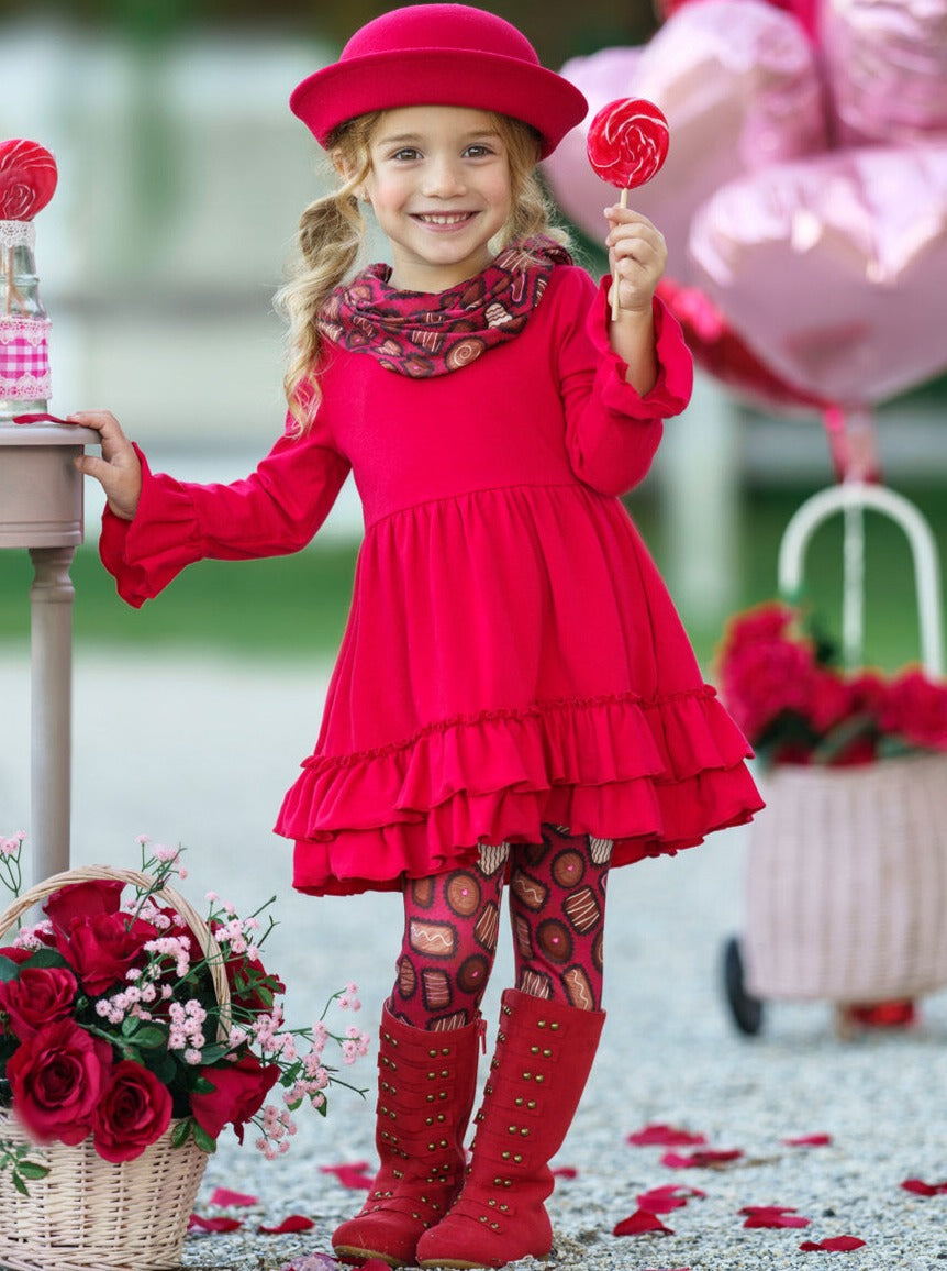 Kids Valentine's Clothes | Box Of Chocolates Tunic Scarf & Legging Set