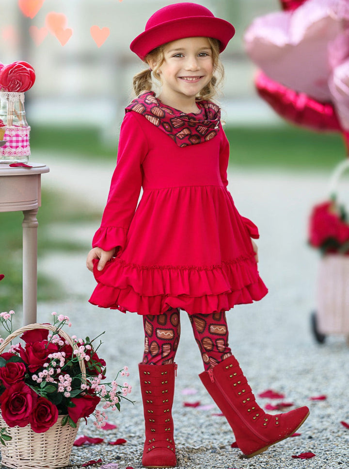 Kids Valentine's Clothes | Box Of Chocolates Tunic Scarf & Legging Set