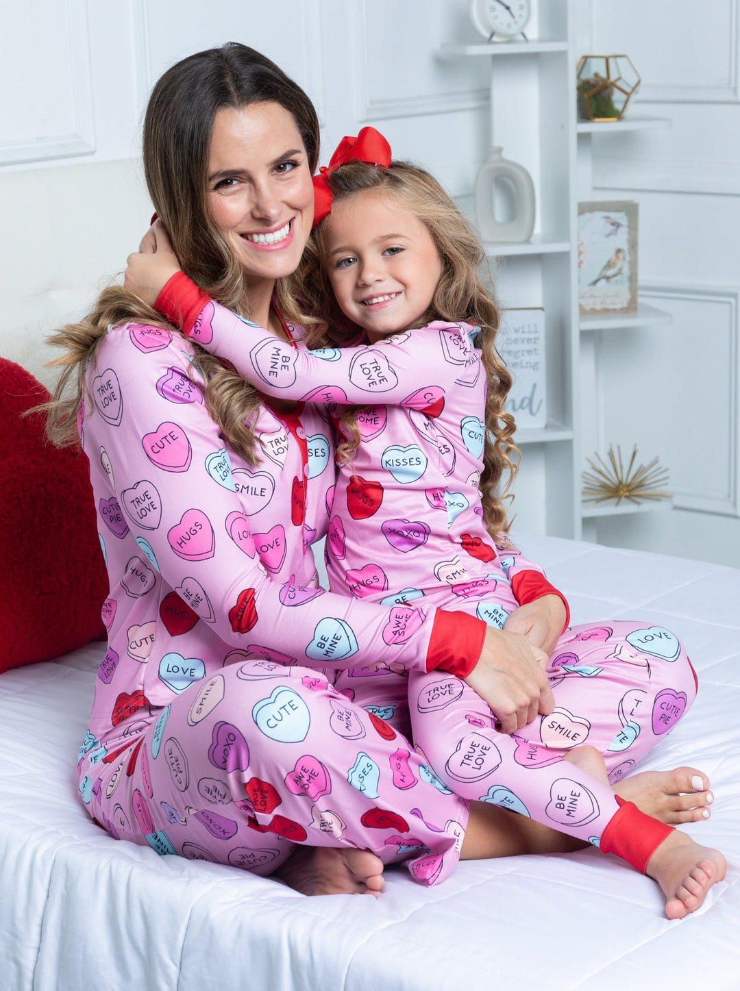 Mia Belle Mommy And Me Valentine's Day Hearts Pajamas Set