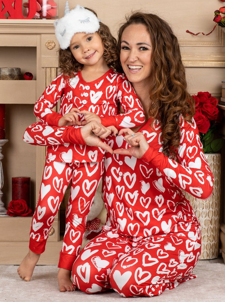 Mommy & Me Outfits | Valentine's Day Heart Pajama Set | Girls Boutique