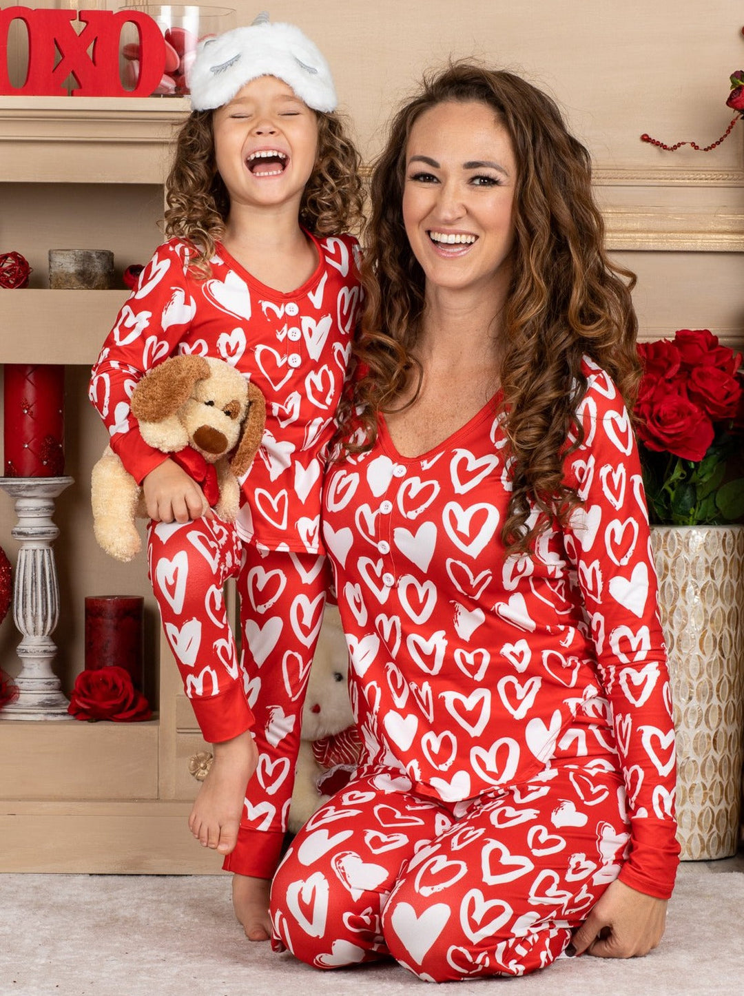 Mommy & Me Outfits | Valentine's Day Heart Pajama Set | Girls Boutique