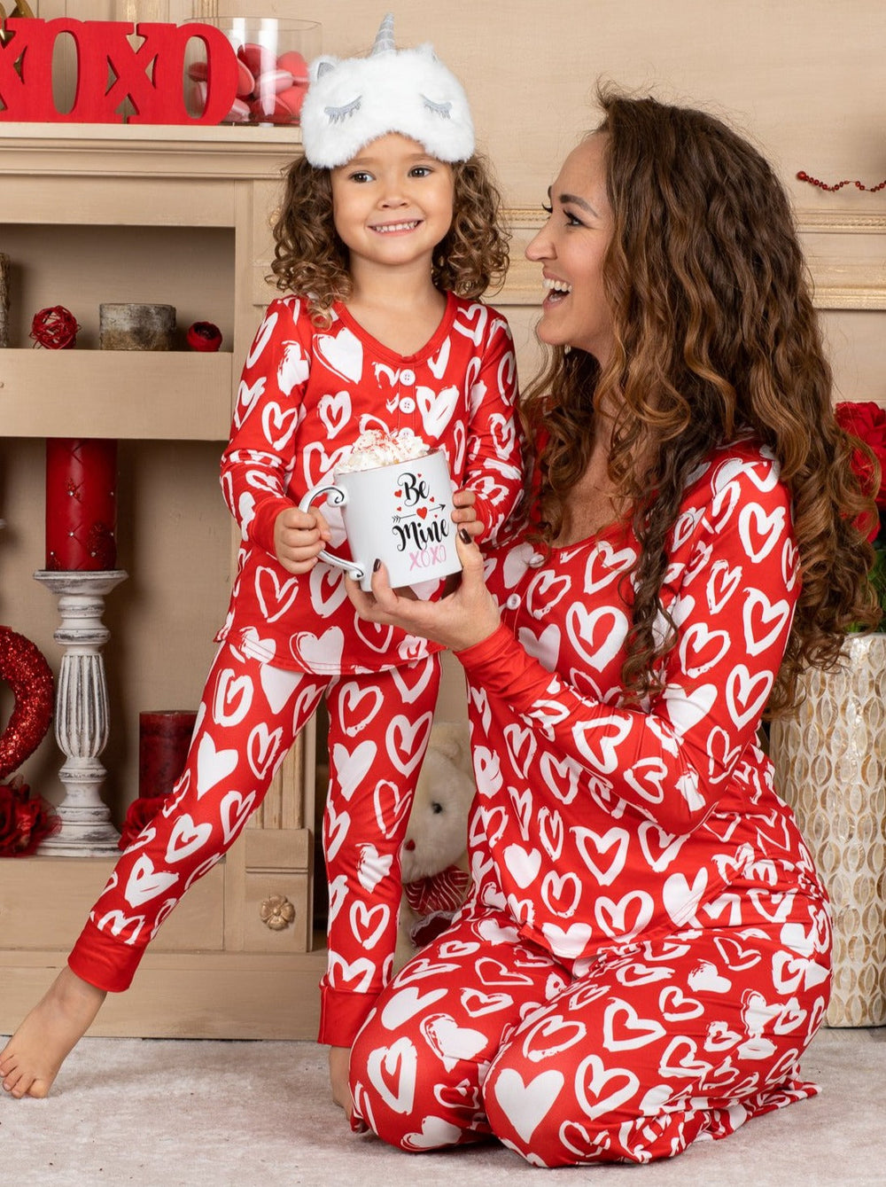 Mommy & Me Outfits | Valentine's Day Heart Pajama Set | Girls Boutique