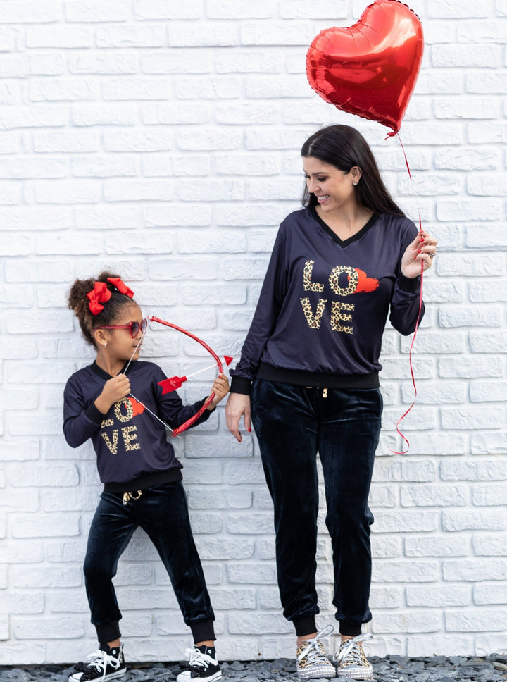 Mommy and Me Matching Love Animal Print Jogger Set