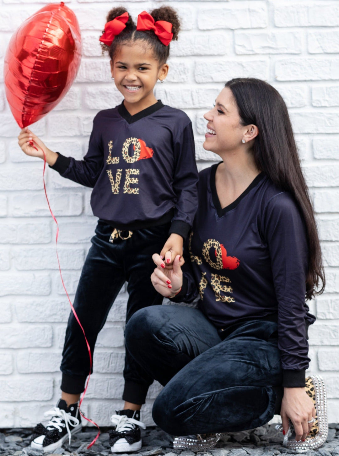 Mommy and Me Matching Love Animal Print Jogger Set