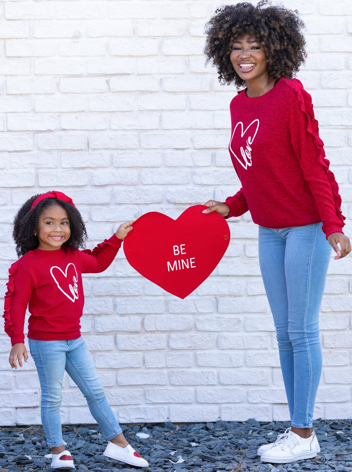 Mommy & Me Valentine's Day | Matching Love Heart Ruffle Sleeve Top