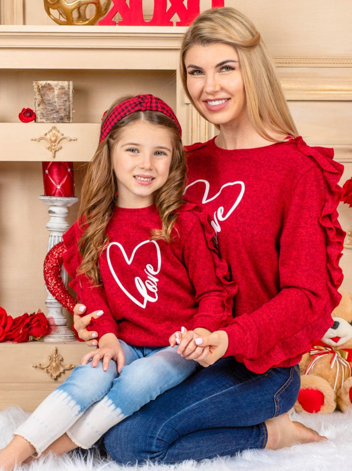 Mommy & Me Valentine's Day | Matching Love Heart Ruffle Sleeve Top