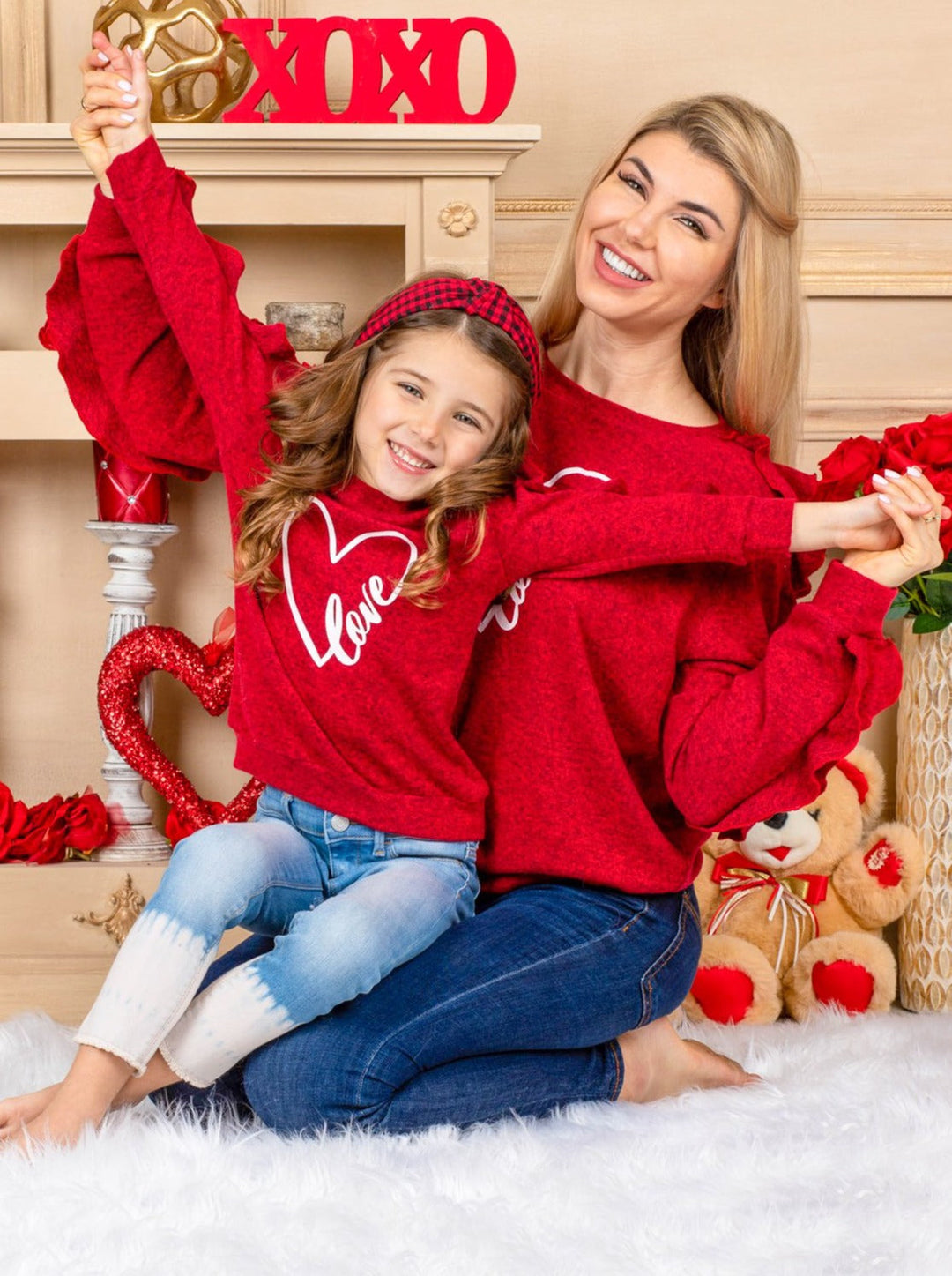 Mommy & Me Valentine's Day | Matching Love Heart Ruffle Sleeve Top