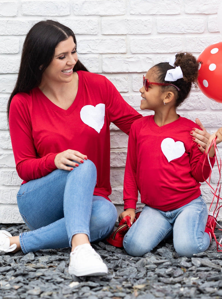 Mommy and Me Matching Tops | Sequin Heart Red Long Sleeve Top