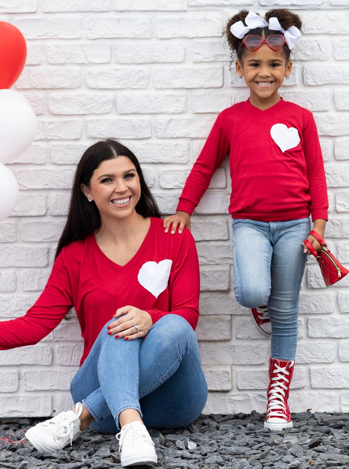 Mommy and Me Matching Tops | Sequin Heart Red Long Sleeve Top