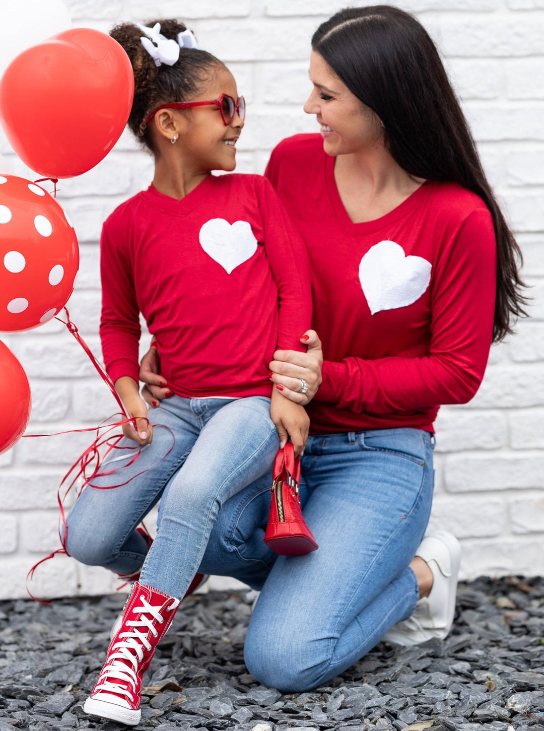 Mommy and Me Matching Tops | Sequin Heart Red Long Sleeve Top