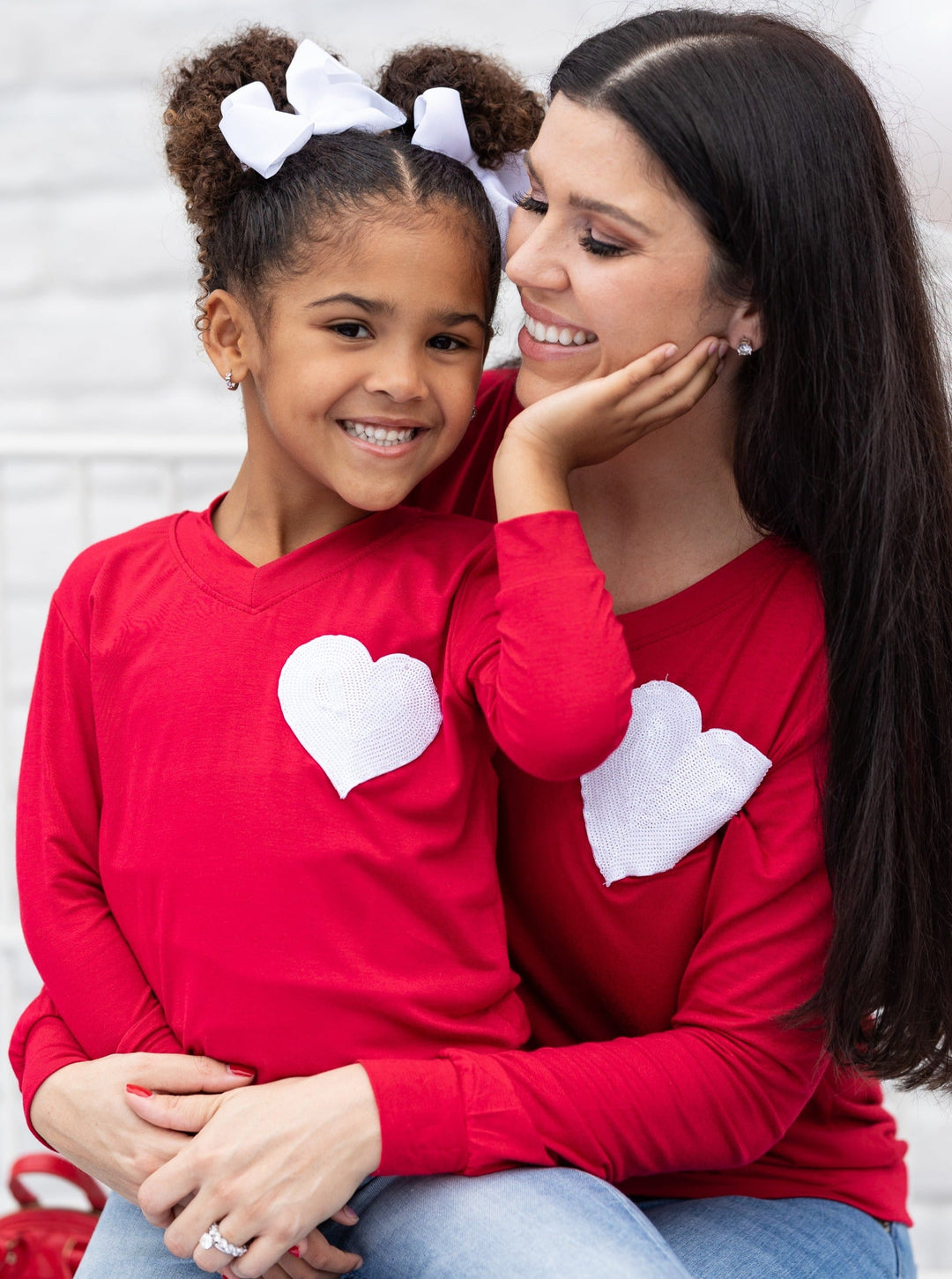 Mommy and Me Matching Tops | Sequin Heart Red Long Sleeve Top