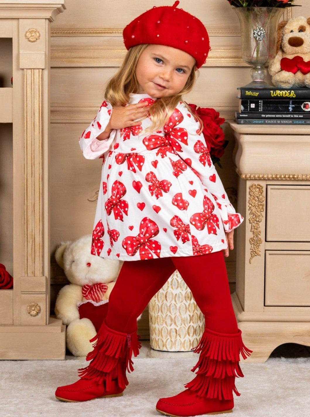 Kids Valentine's Clothes | Girls Bow Print Tunic & Legging Set