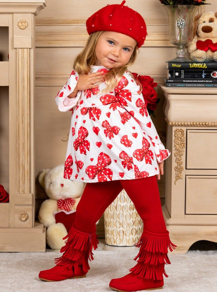 Kids Valentine's Clothes | Girls Bow Print Tunic & Legging Set