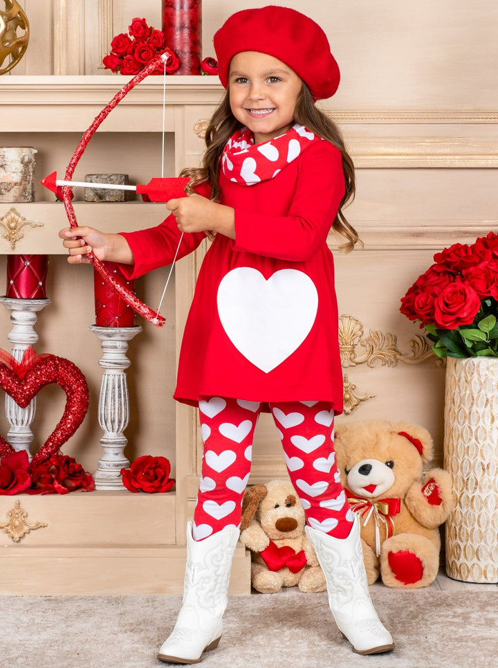 Toddler Valentine's Outfit | Girls Heart Tunic, Scarf & Legging Set 