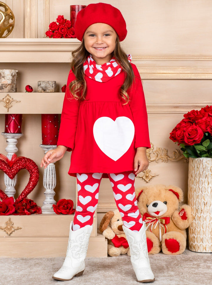 Toddler Valentine's Outfit | Girls Heart Tunic, Scarf & Legging Set 