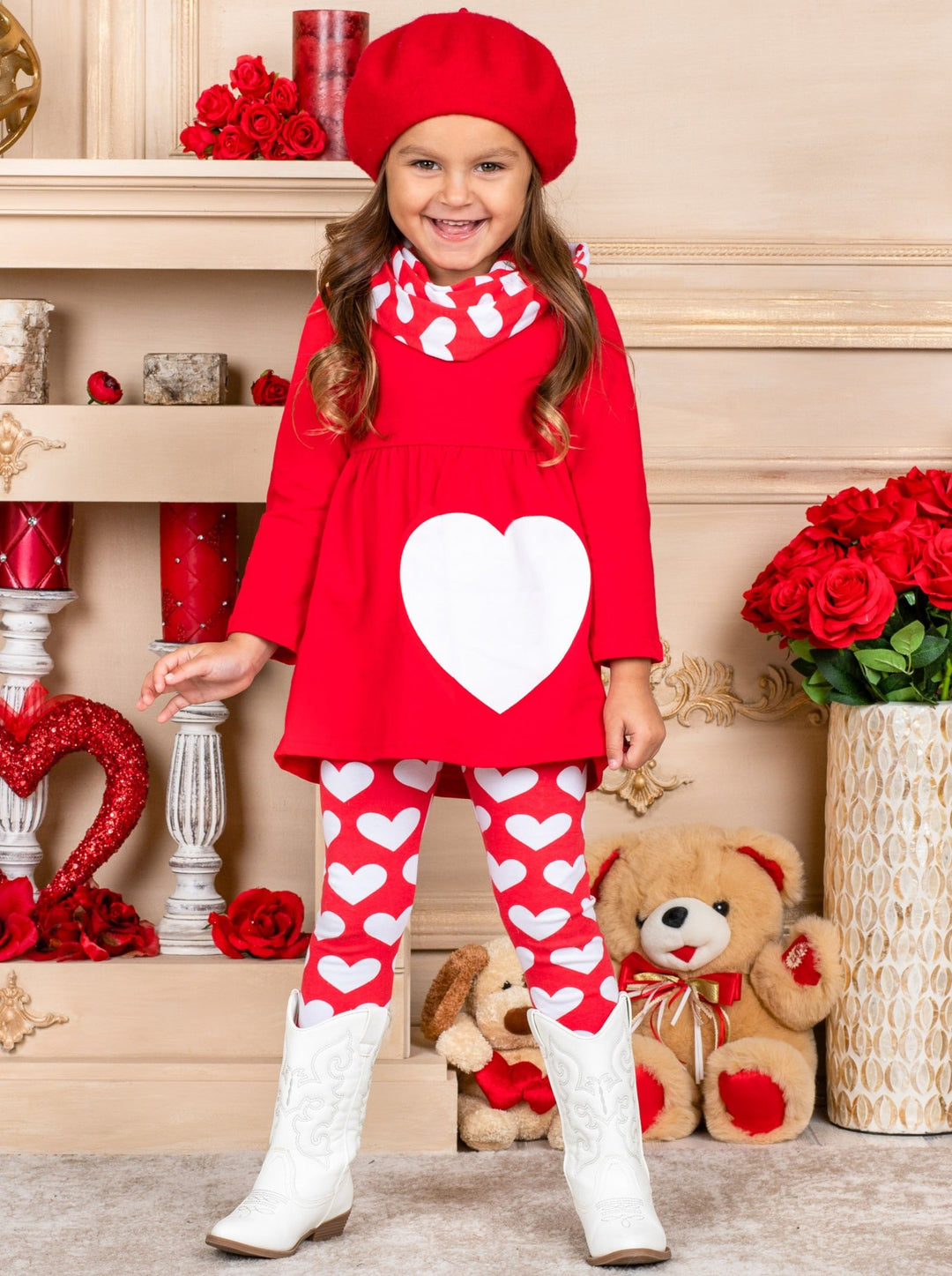 Toddler Valentine's Outfit | Girls Heart Tunic, Scarf & Legging Set 