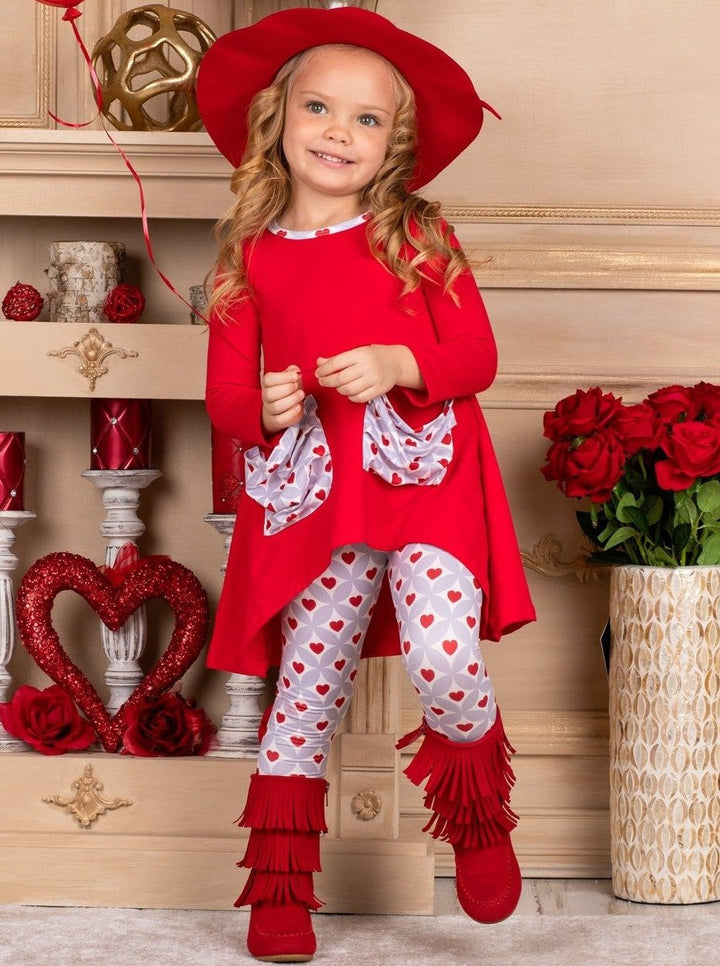 Toddler Valentine's Outfits | Heart Slouch Pocket Tunic & Legging Set