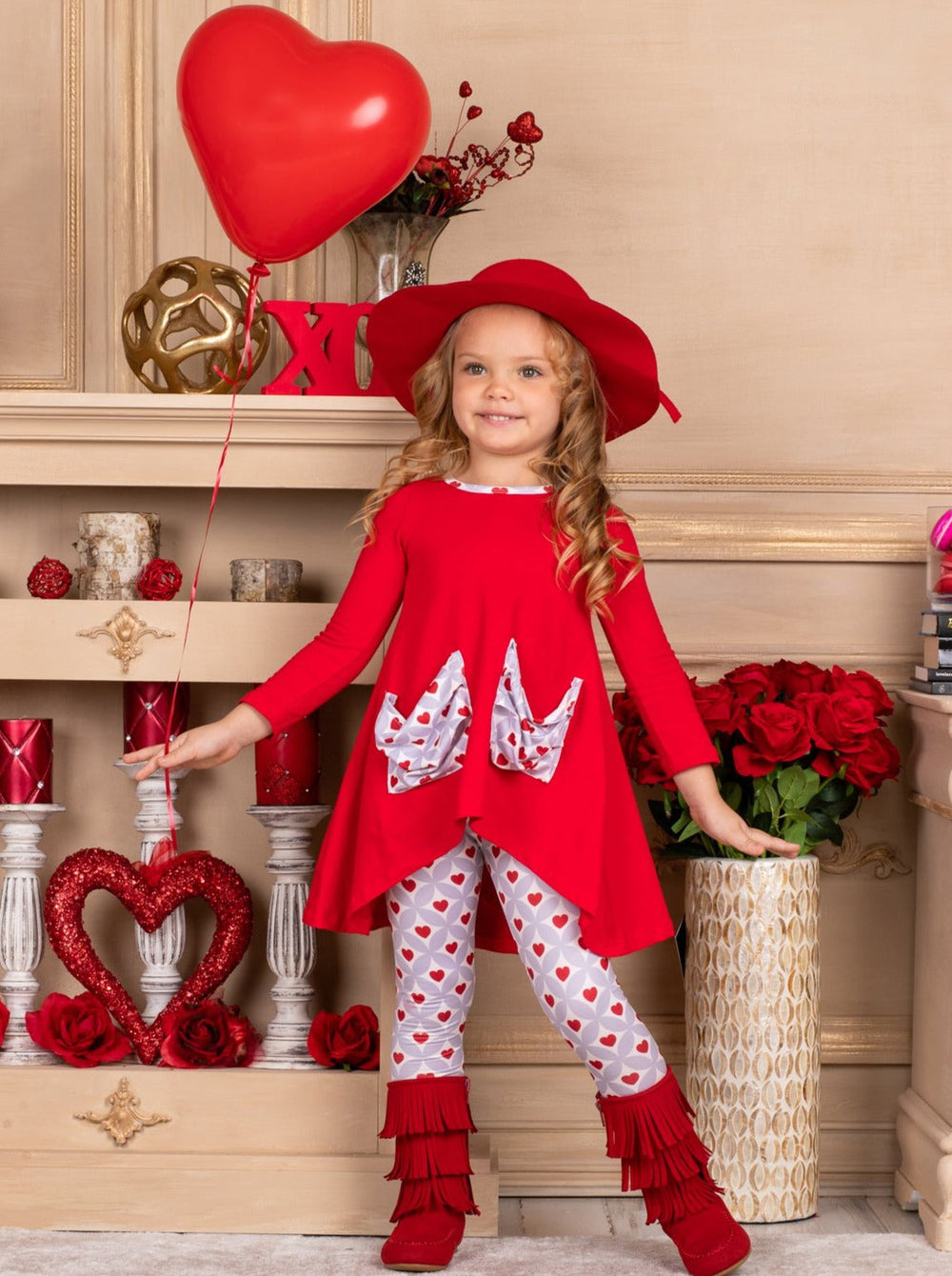 Toddler Valentine's Outfits | Heart Slouch Pocket Tunic & Legging Set